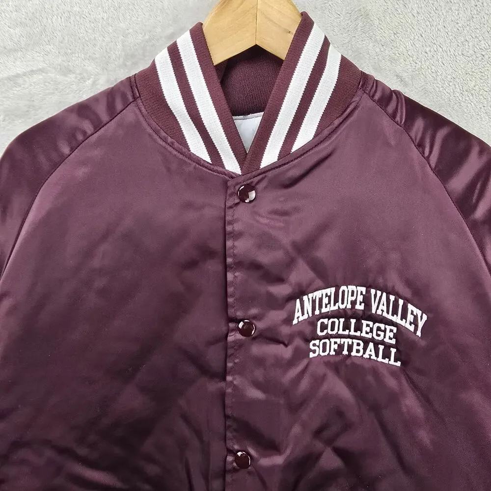 Vintage Don Alleson Bomber Jacket XL Maroon Satin Quilted Lining Antelope Valley